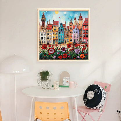 Colorful Houses - 14CT Stamped Cross Stitch 40*40CM