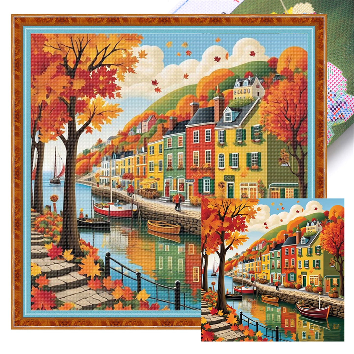 Colorful Houses - 14CT Stamped Cross Stitch 40*40CM