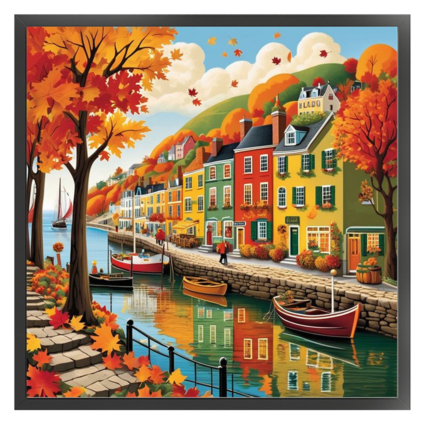 Colorful Houses - 14CT Stamped Cross Stitch 40*40CM