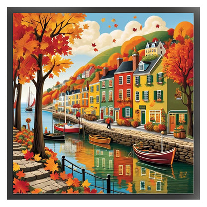 Colorful Houses - 14CT Stamped Cross Stitch 40*40CM