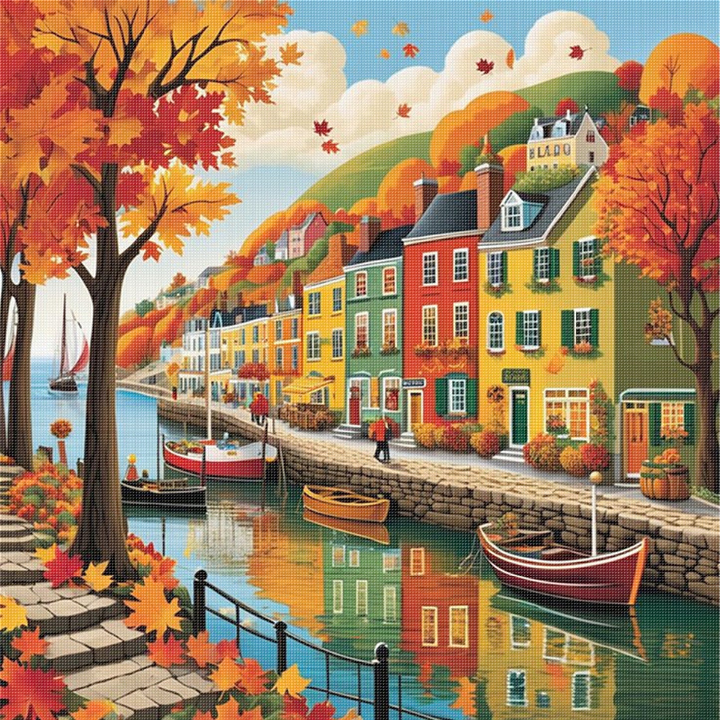 Colorful Houses - 14CT Stamped Cross Stitch 40*40CM