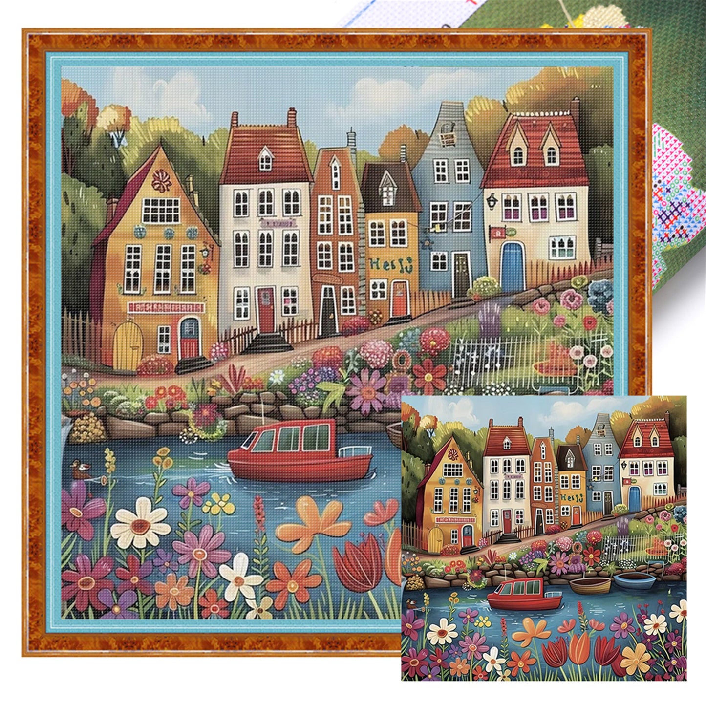 Colorful Houses - 14CT Stamped Cross Stitch 40*40CM