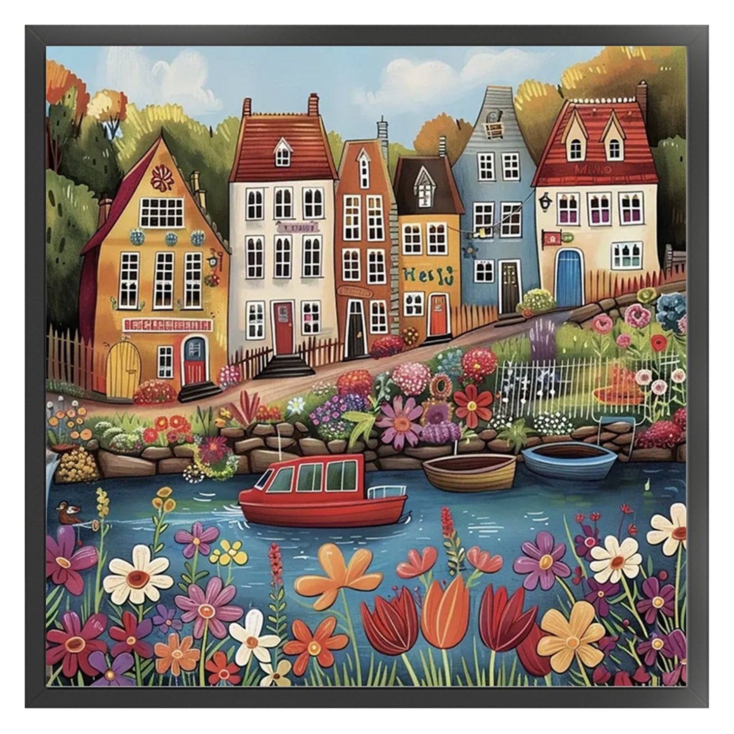 Colorful Houses - 14CT Stamped Cross Stitch 40*40CM