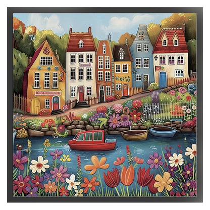 Colorful Houses - 14CT Stamped Cross Stitch 40*40CM