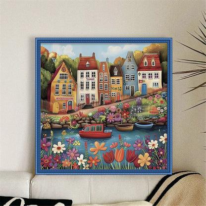 Colorful Houses - 14CT Stamped Cross Stitch 40*40CM