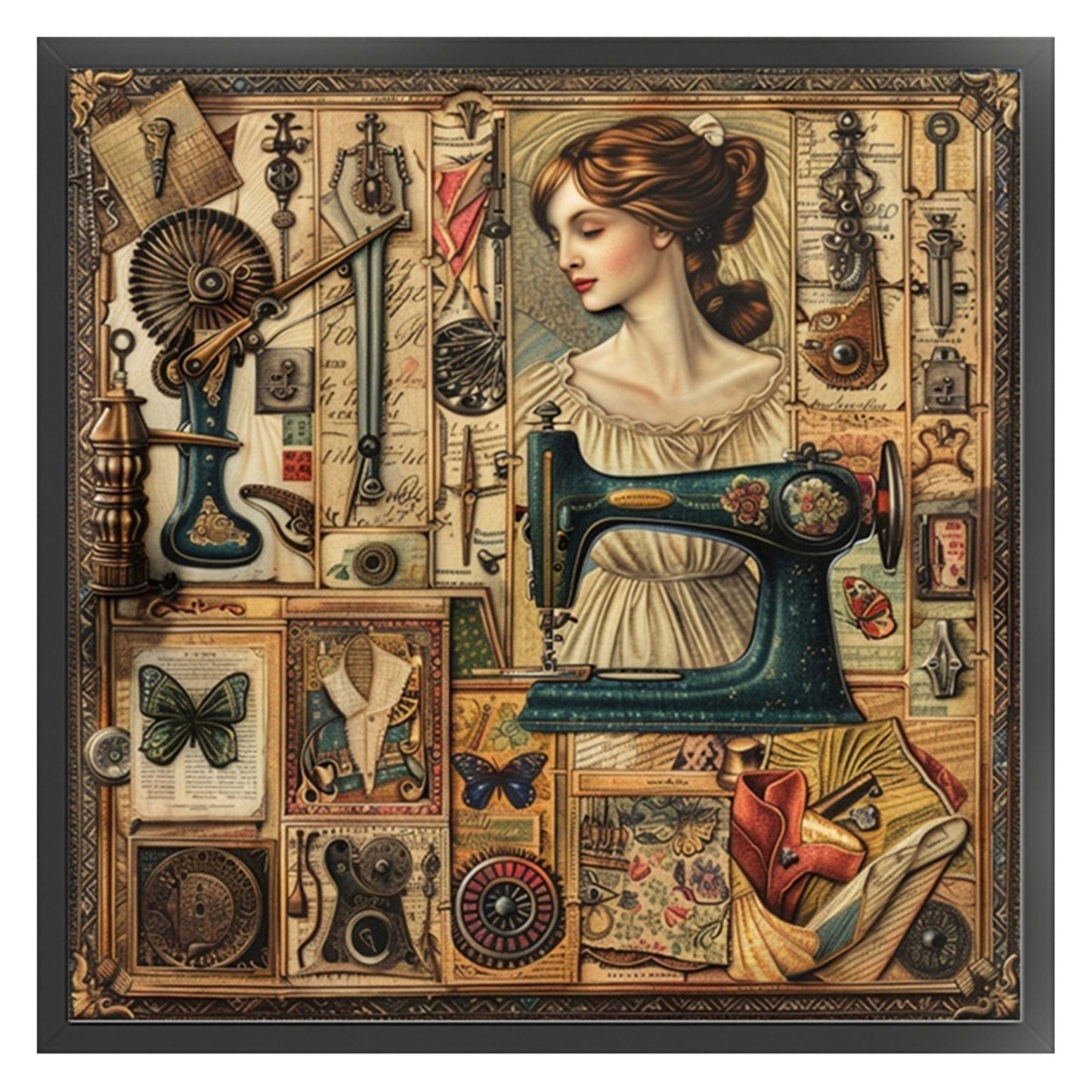 Woman With Sewing Machine - 14CT Stamped Cross Stitch 40*40CM