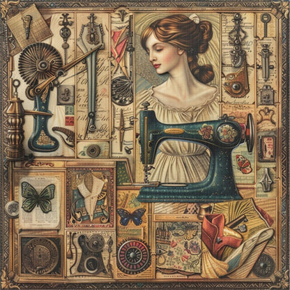 Woman With Sewing Machine - 14CT Stamped Cross Stitch 40*40CM