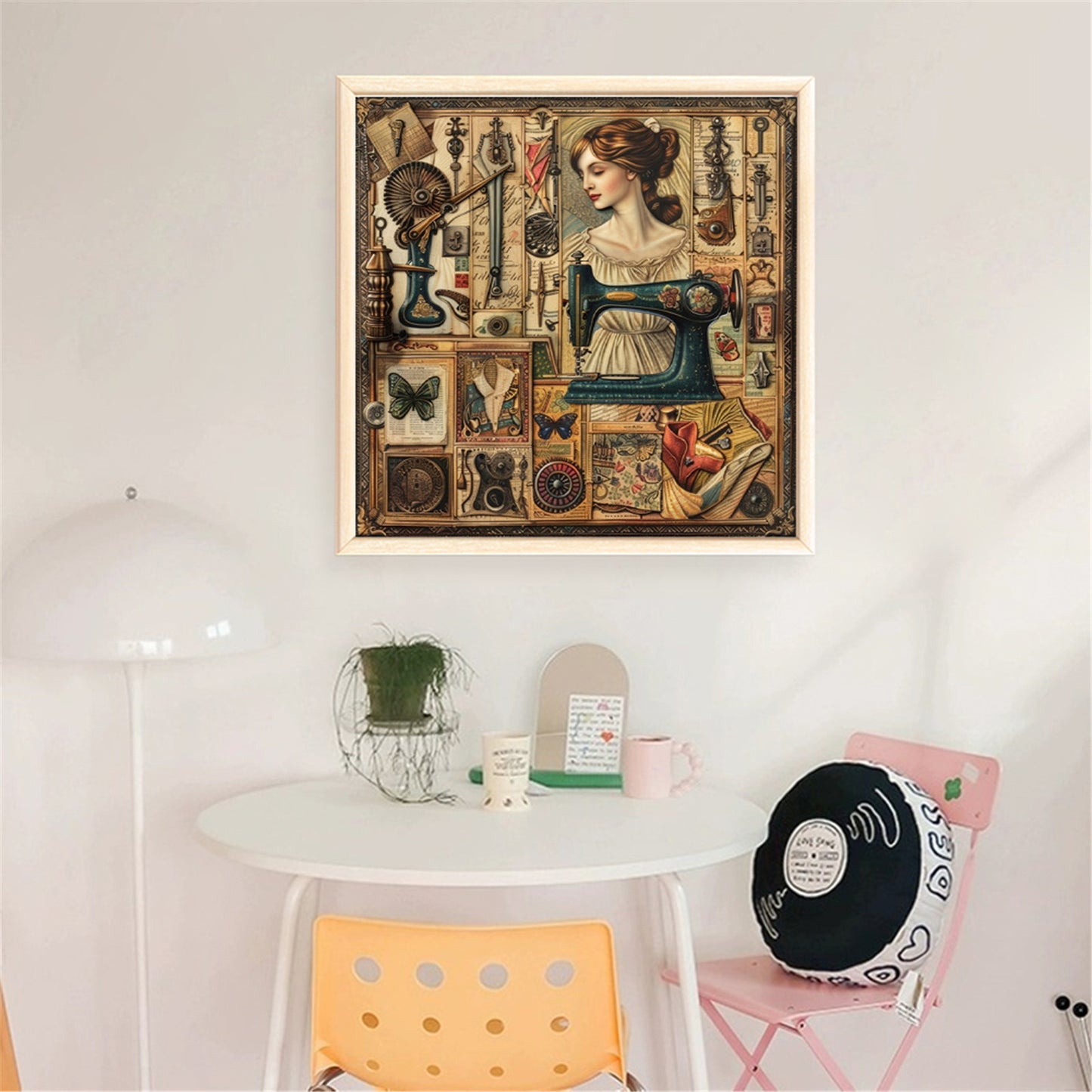 Woman With Sewing Machine - 14CT Stamped Cross Stitch 40*40CM