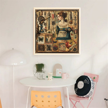 Woman With Sewing Machine - 14CT Stamped Cross Stitch 40*40CM