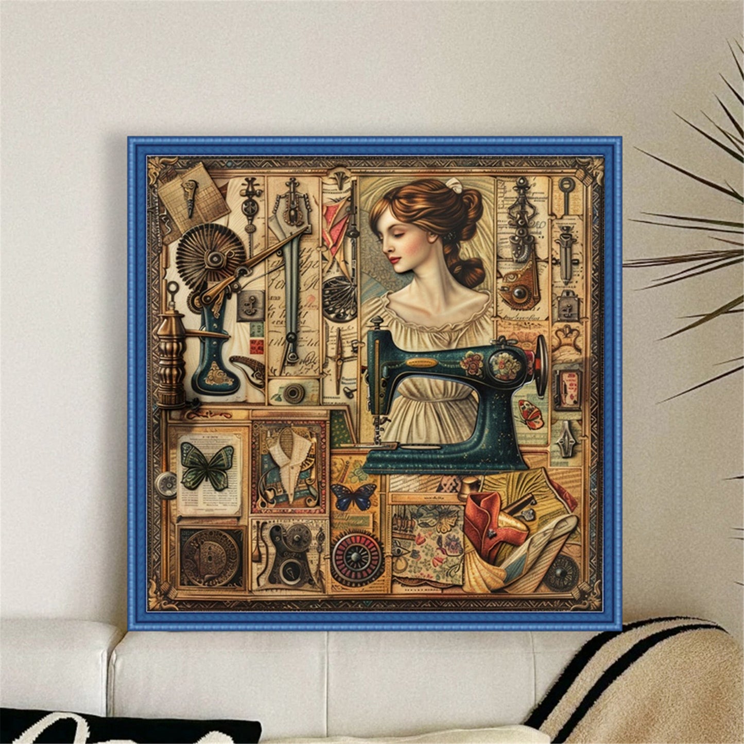 Woman With Sewing Machine - 14CT Stamped Cross Stitch 40*40CM