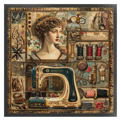 Woman With Sewing Machine - 14CT Stamped Cross Stitch 40*40CM