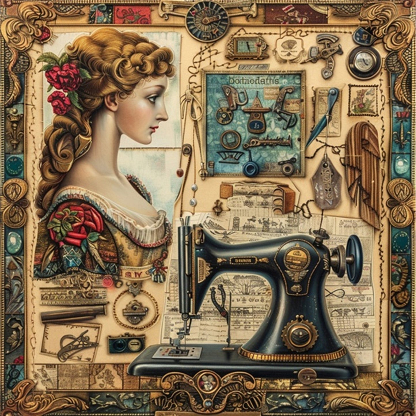 Woman With Sewing Machine - 14CT Stamped Cross Stitch 40*40CM