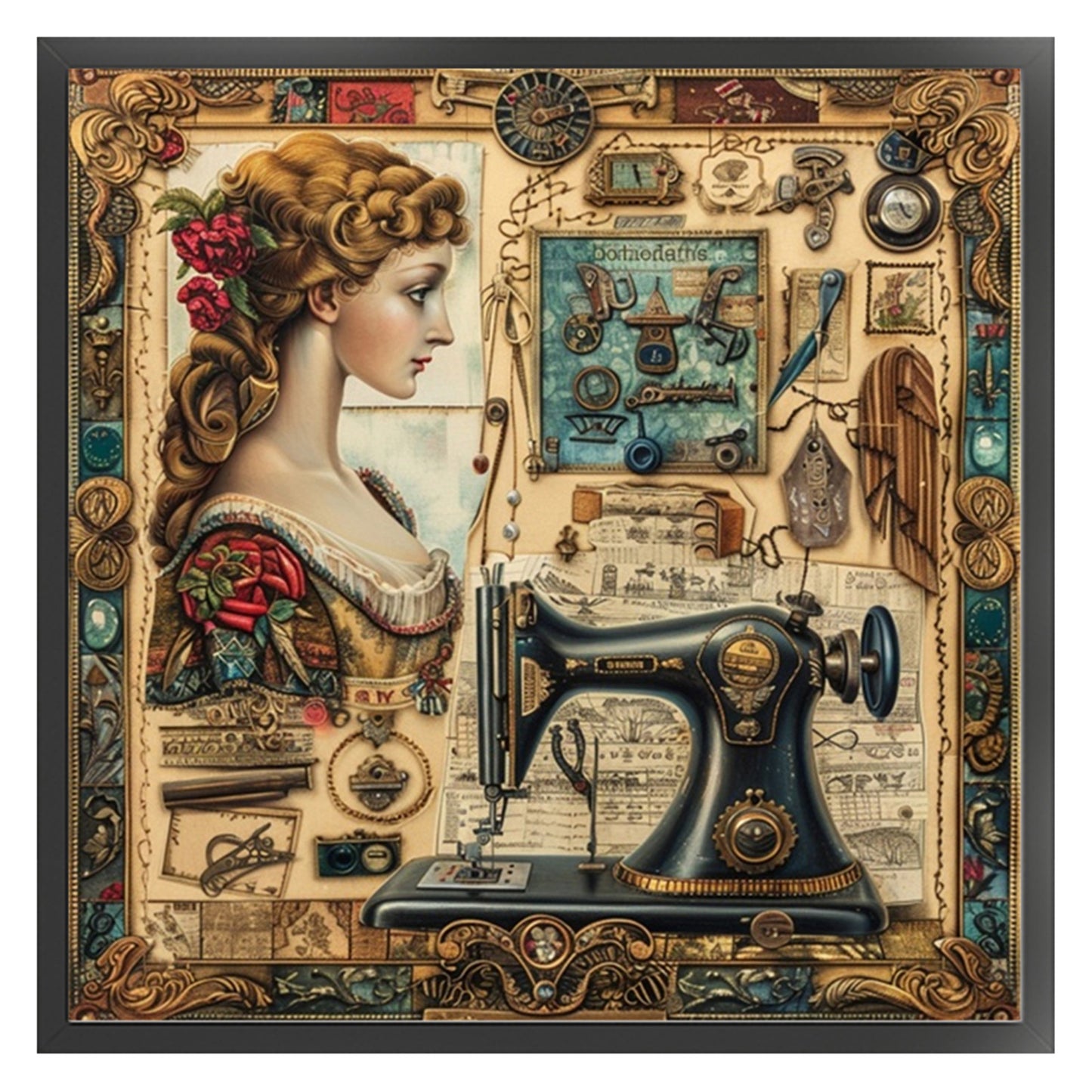 Woman With Sewing Machine - 14CT Stamped Cross Stitch 40*40CM