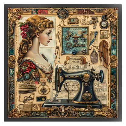 Woman With Sewing Machine - 14CT Stamped Cross Stitch 40*40CM