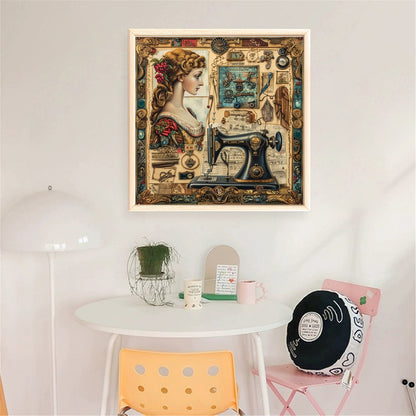 Woman With Sewing Machine - 14CT Stamped Cross Stitch 40*40CM