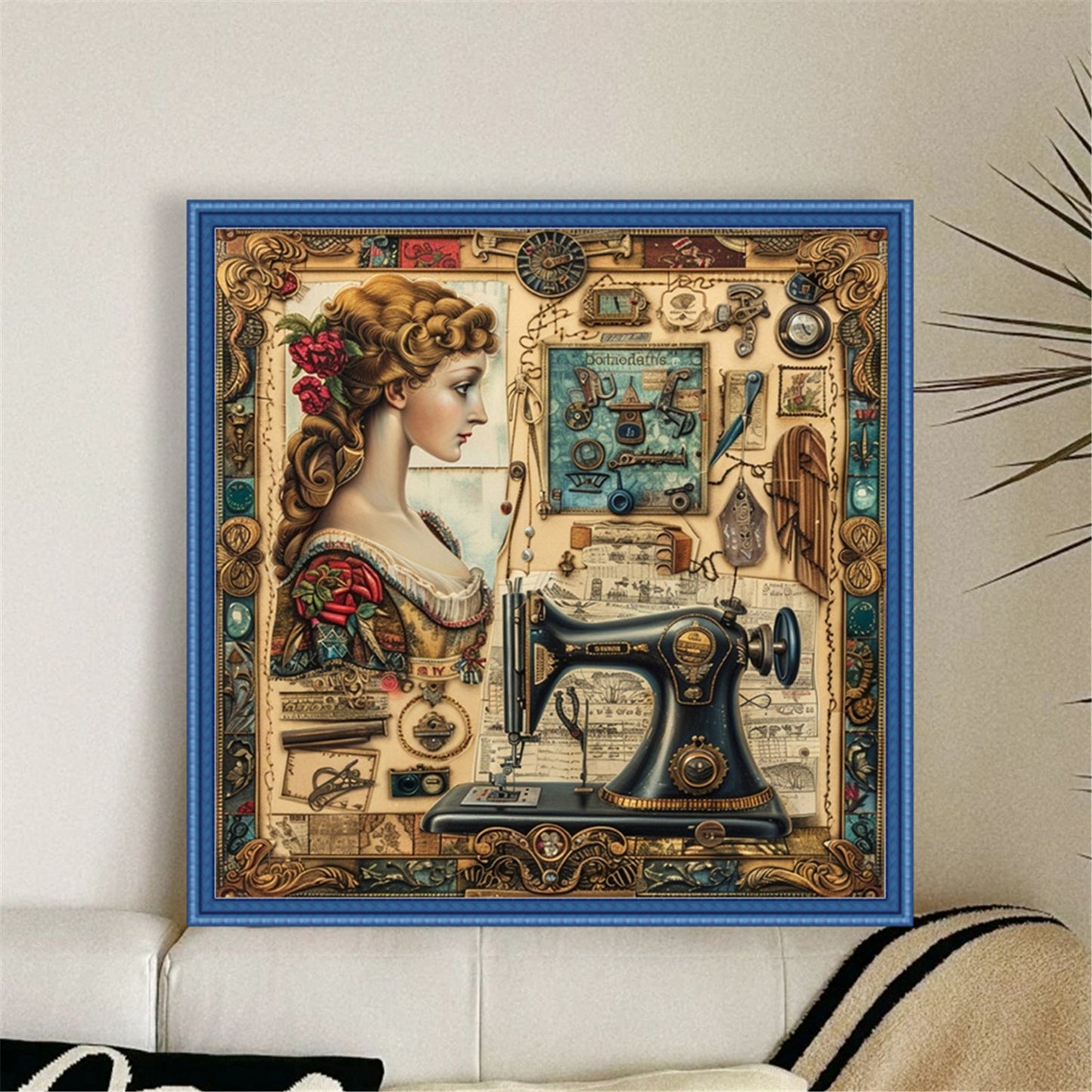 Woman With Sewing Machine - 14CT Stamped Cross Stitch 40*40CM