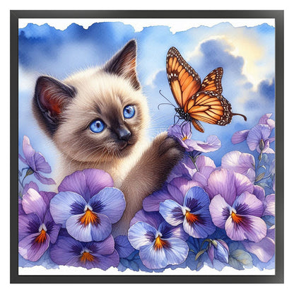 Pansy Siamese Cat - 11CT Stamped Cross Stitch 40*40CM