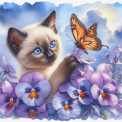 Pansy Siamese Cat - 11CT Stamped Cross Stitch 40*40CM