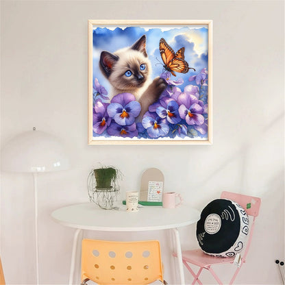 Pansy Siamese Cat - 11CT Stamped Cross Stitch 40*40CM