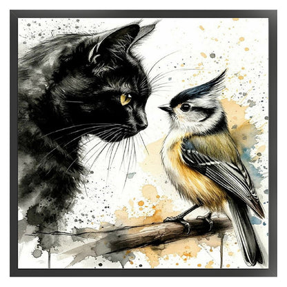 Black Cat And Sparrow - 11CT Stamped Cross Stitch 40*40CM