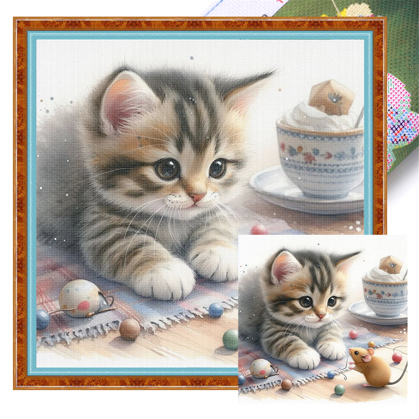 Cat And Mouse - 11CT Stamped Cross Stitch 40*40CM