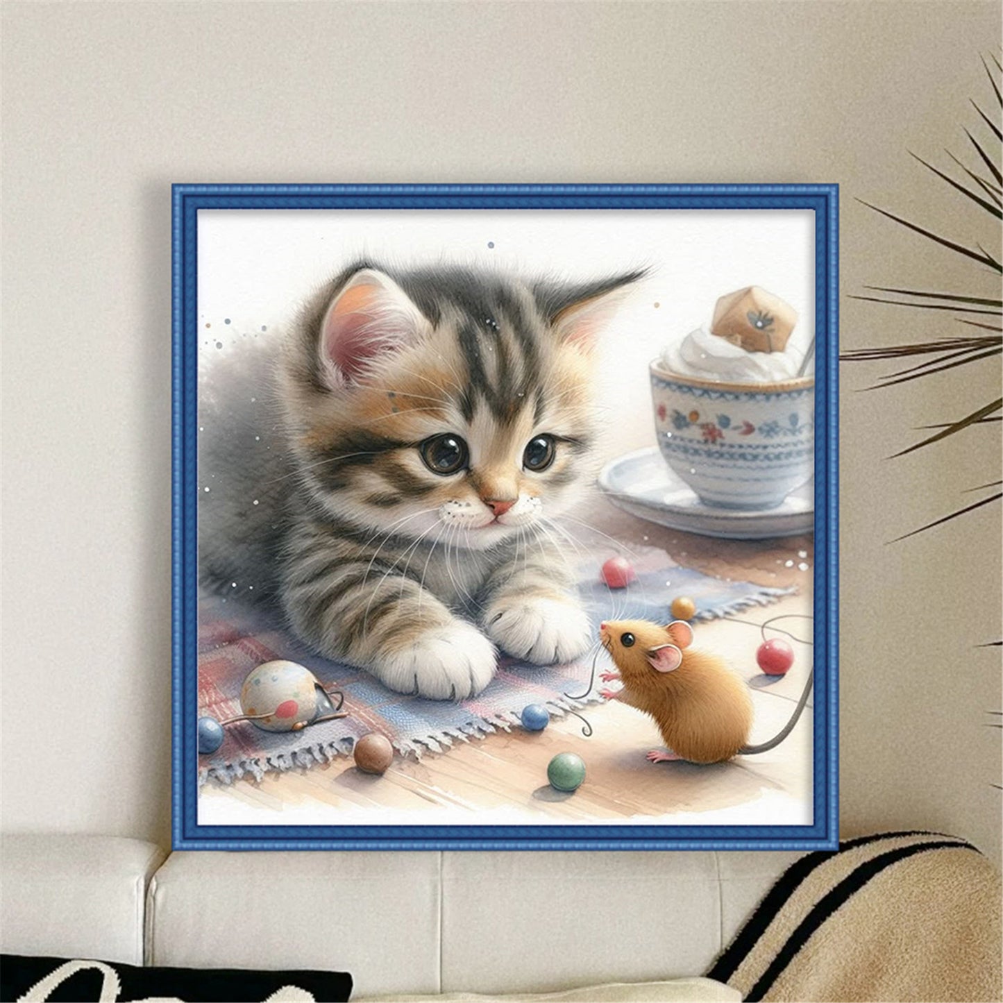 Cat And Mouse - 11CT Stamped Cross Stitch 40*40CM