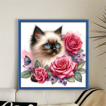 Rose Siamese Cat - 11CT Stamped Cross Stitch 40*40CM