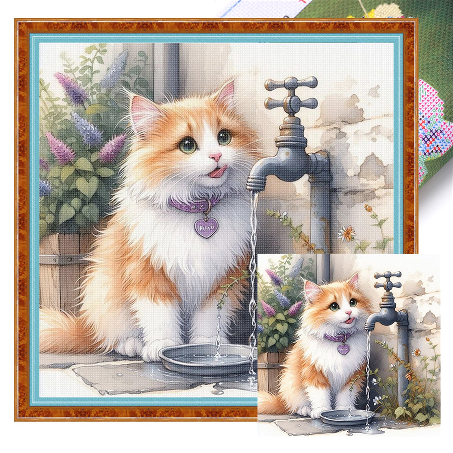 Kitten Drinking Water - 11CT Stamped Cross Stitch 40*40CM
