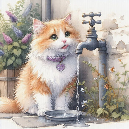 Kitten Drinking Water - 11CT Stamped Cross Stitch 40*40CM