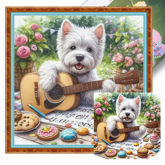 Guitar Schnauzer - 11CT Stamped Cross Stitch 40*40CM