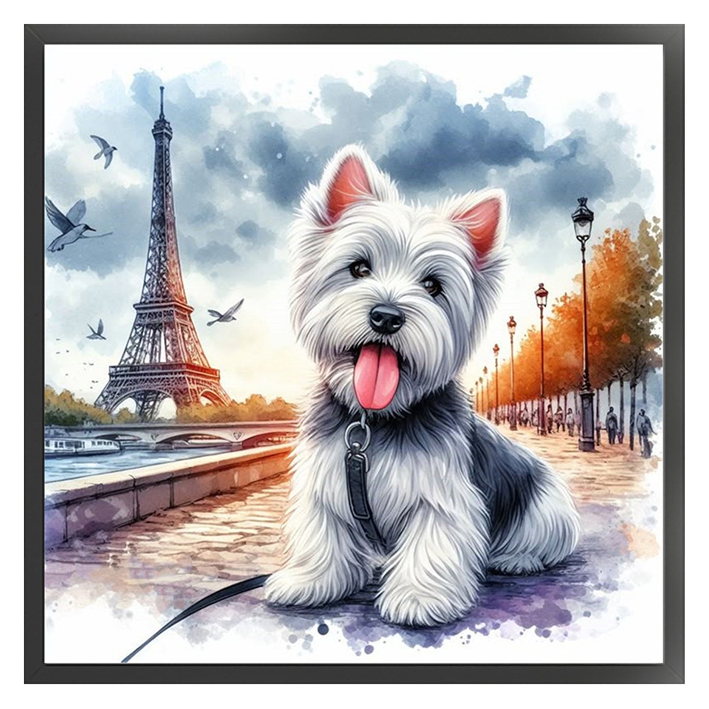 Eiffel Tower Schnauzer - 11CT Stamped Cross Stitch 40*40CM