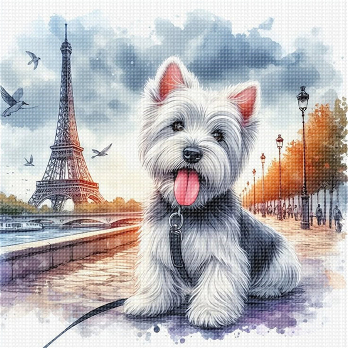 Eiffel Tower Schnauzer - 11CT Stamped Cross Stitch 40*40CM