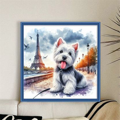 Eiffel Tower Schnauzer - 11CT Stamped Cross Stitch 40*40CM