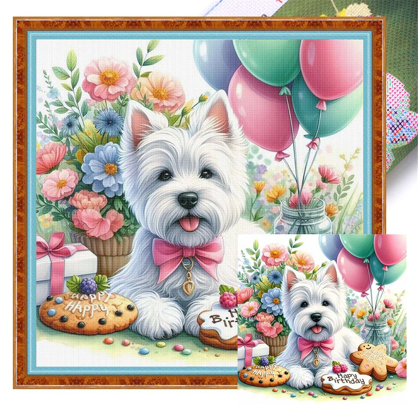 Flower Cookie Schnauzer - 11CT Stamped Cross Stitch 40*40CM