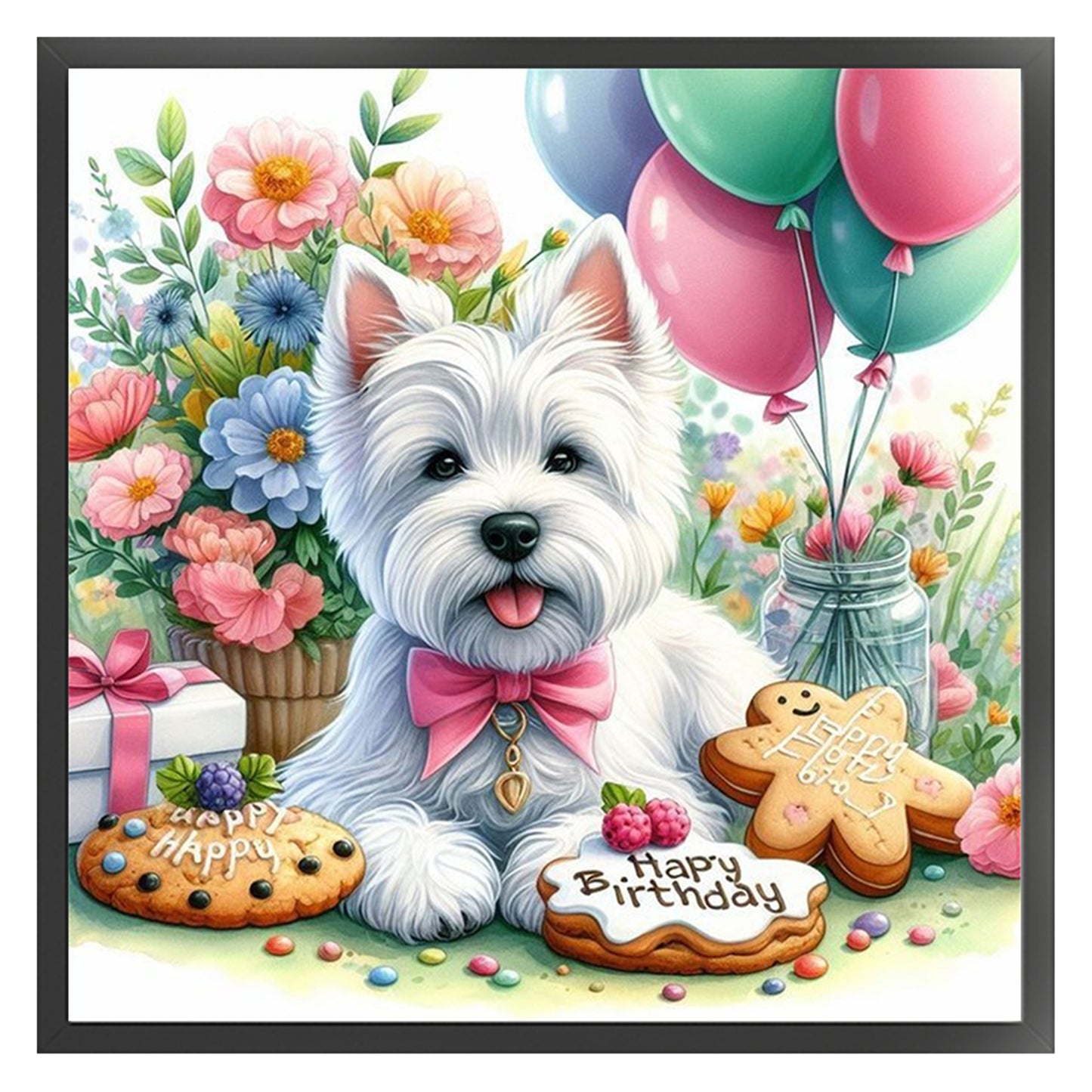 Flower Cookie Schnauzer - 11CT Stamped Cross Stitch 40*40CM
