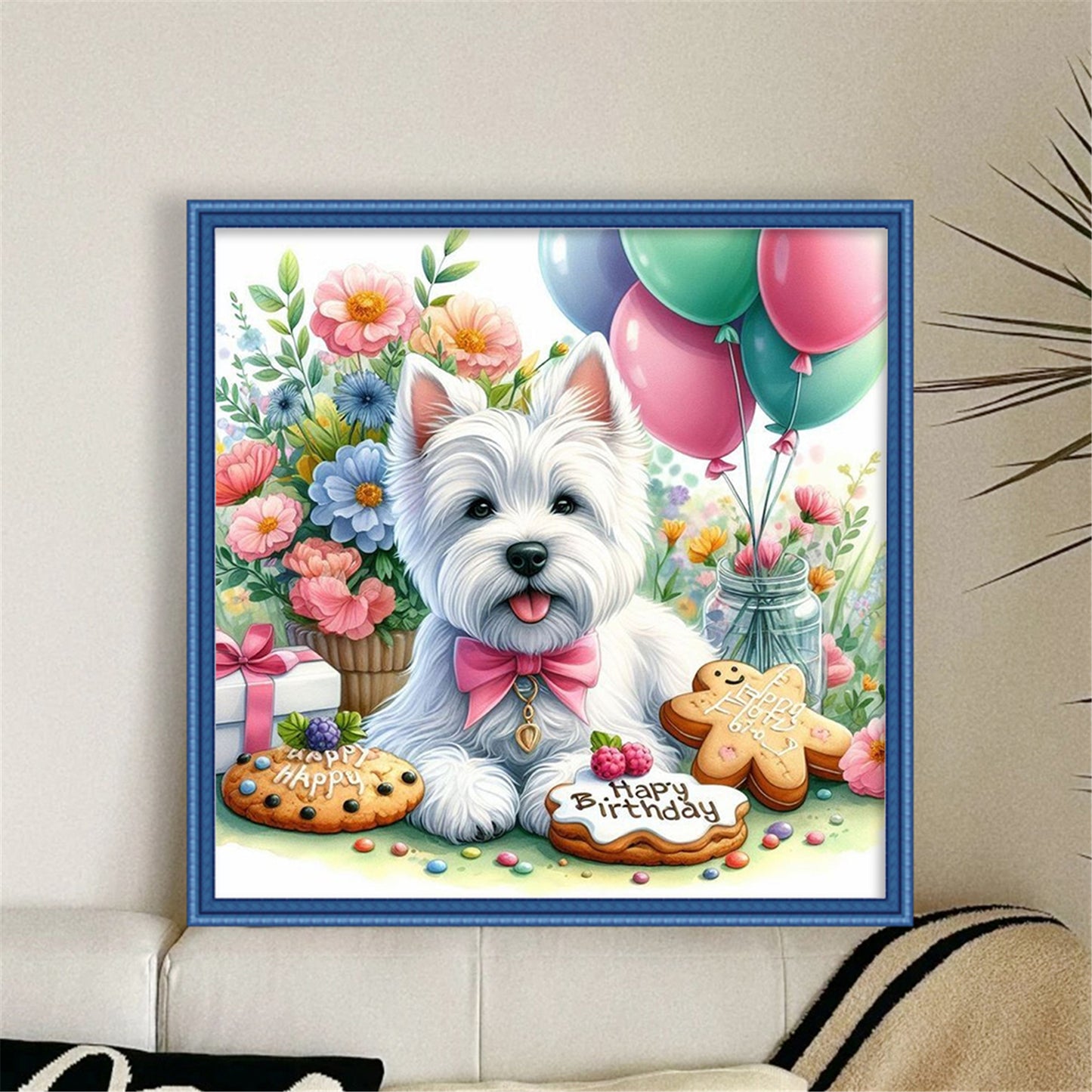 Flower Cookie Schnauzer - 11CT Stamped Cross Stitch 40*40CM