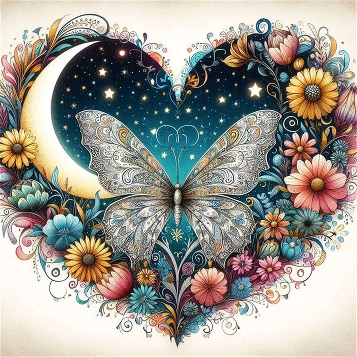 Heart-Shaped Flowers - 11CT Stamped Cross Stitch 40*40CM