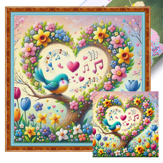 Heart-Shaped Flowers - 11CT Stamped Cross Stitch 40*40CM