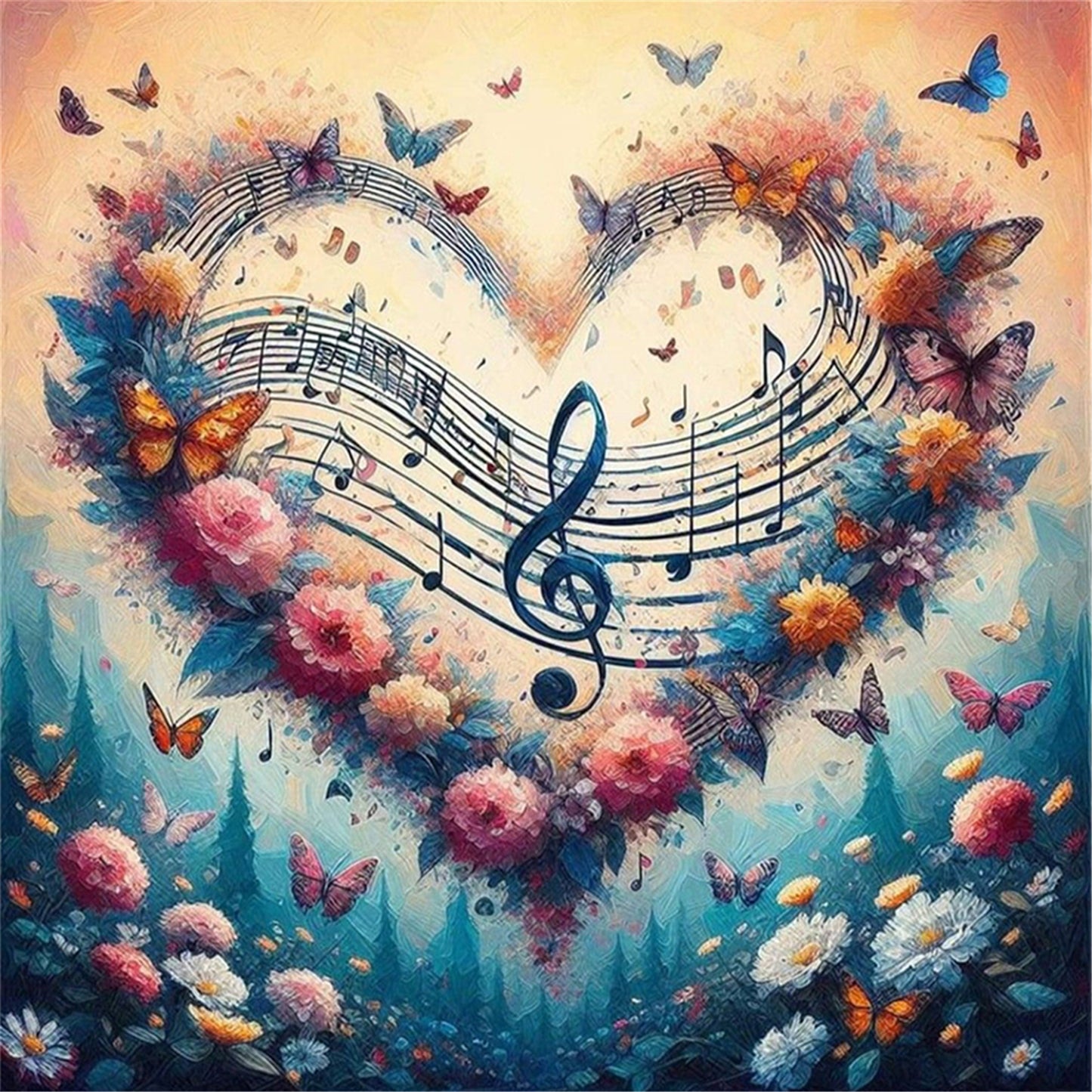 Heart-Shaped Flowers - 11CT Stamped Cross Stitch 40*40CM