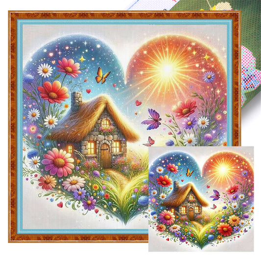 Heart-Shaped Flowers - 11CT Stamped Cross Stitch 40*40CM