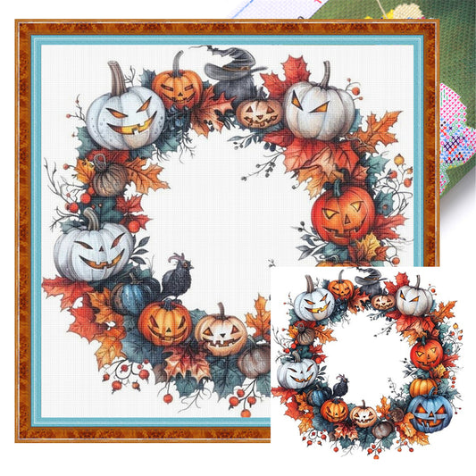 Pumpkin Wreath - 11CT Stamped Cross Stitch 40*40CM
