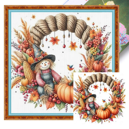 Scarecrow Wreath - 11CT Stamped Cross Stitch 40*40CM