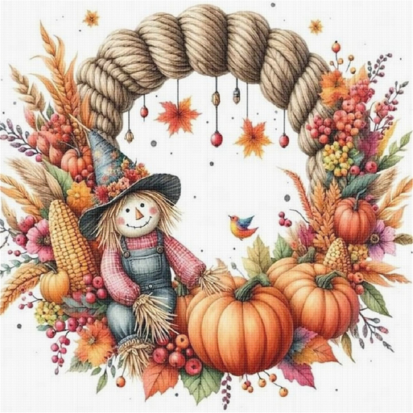 Scarecrow Wreath - 11CT Stamped Cross Stitch 40*40CM