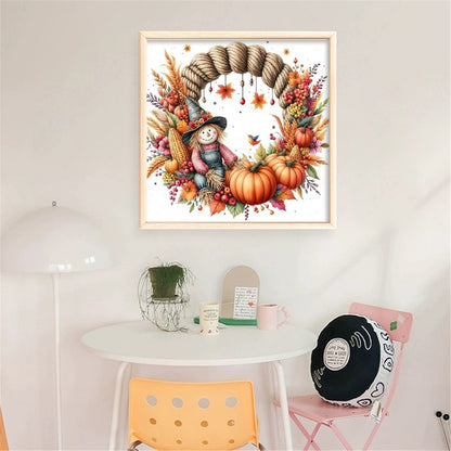 Scarecrow Wreath - 11CT Stamped Cross Stitch 40*40CM