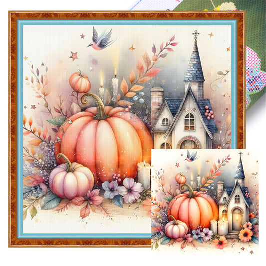 Pumpkin And Castle - 11CT Stamped Cross Stitch 40*40CM