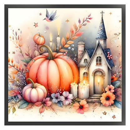 Pumpkin And Castle - 11CT Stamped Cross Stitch 40*40CM