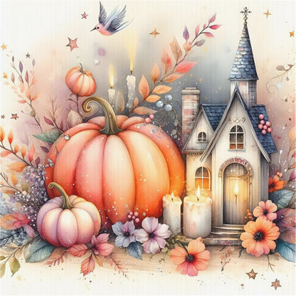 Pumpkin And Castle - 11CT Stamped Cross Stitch 40*40CM