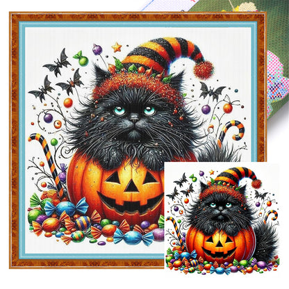 Pumpkin And Black Cat - 11CT Stamped Cross Stitch 40*40CM