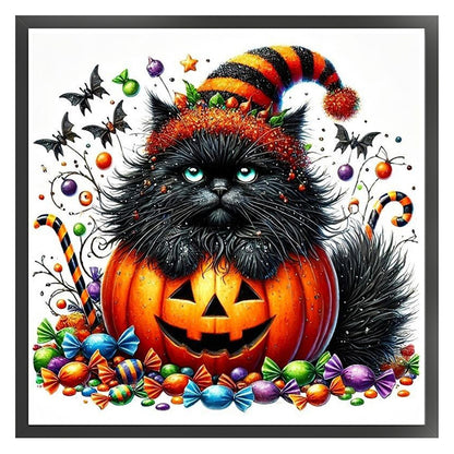 Pumpkin And Black Cat - 11CT Stamped Cross Stitch 40*40CM