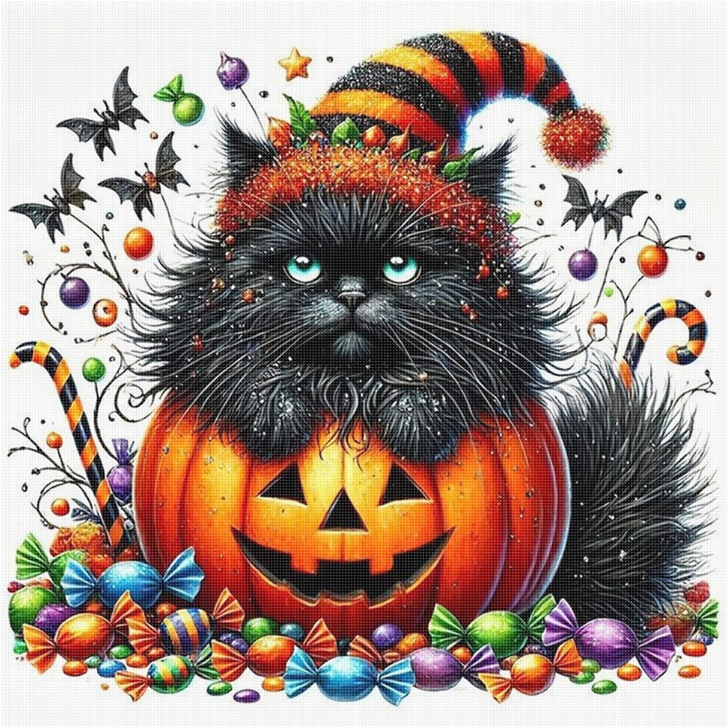 Pumpkin And Black Cat - 11CT Stamped Cross Stitch 40*40CM